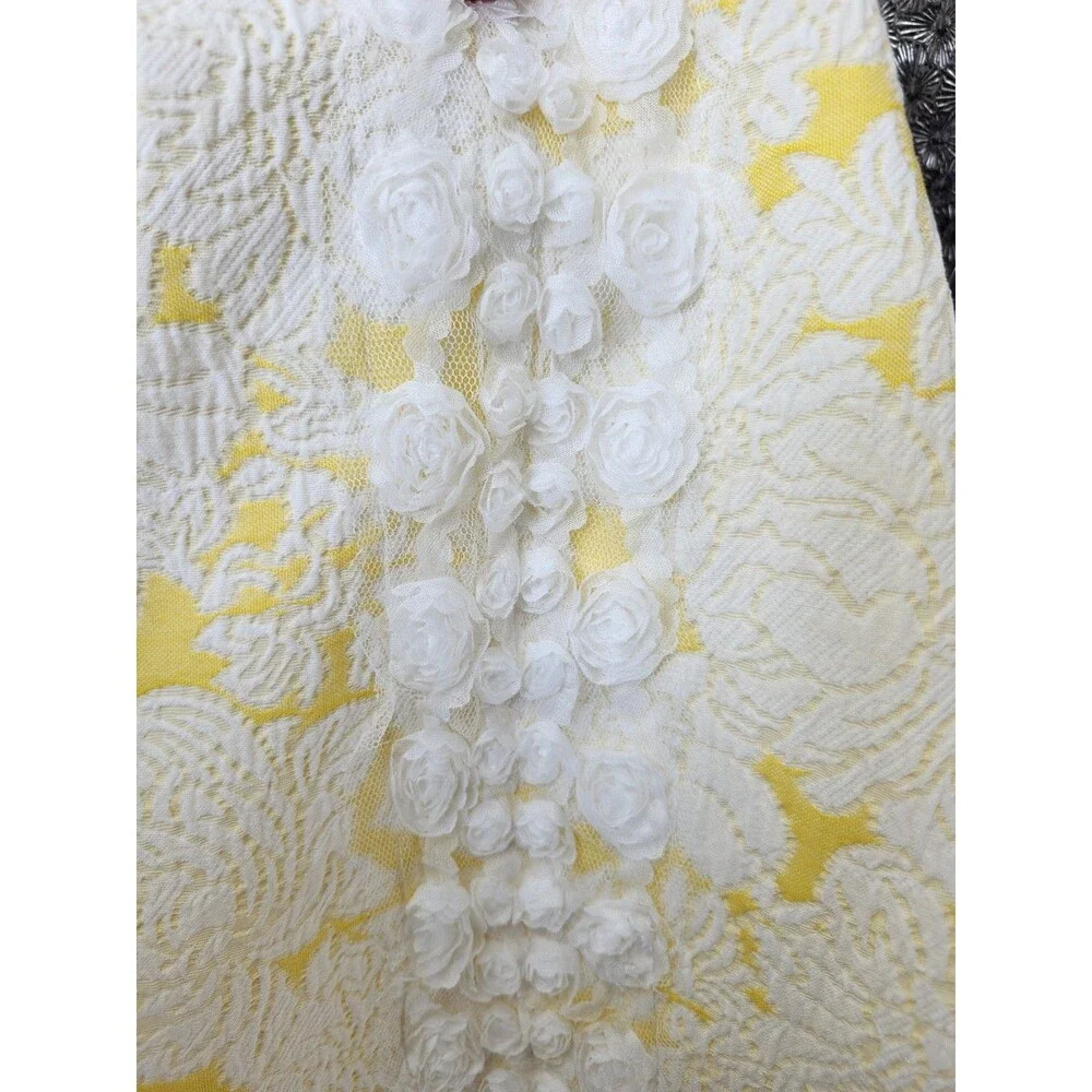 Bonnie Jean Girl’s Size 7 Yellow Brocade Floral Dress •Lace Roses •Spring Easter